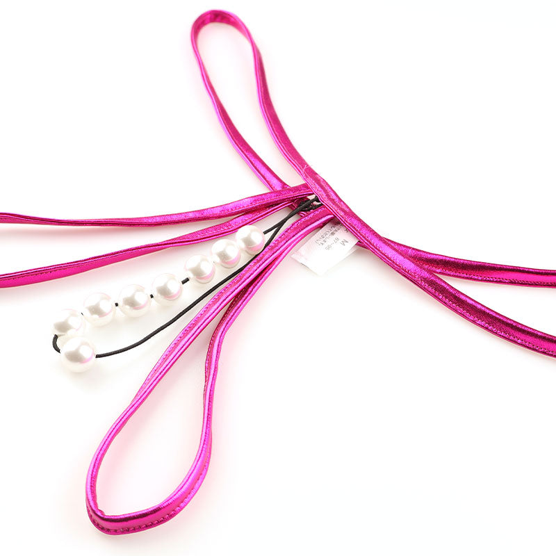 ラ・ポーム メタリックTバックショーツ 伸縮性ヌメリ感 8連パール付き 219026