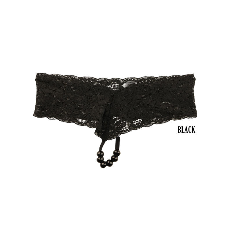 La Paum G-String, Sheer Lace, Flexible, 6-Piece Front Black Ball String, 219029