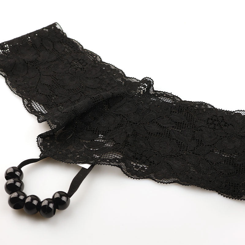La Paum G-String, Sheer Lace, Flexible, 6-Piece Front Black Ball String, 219029