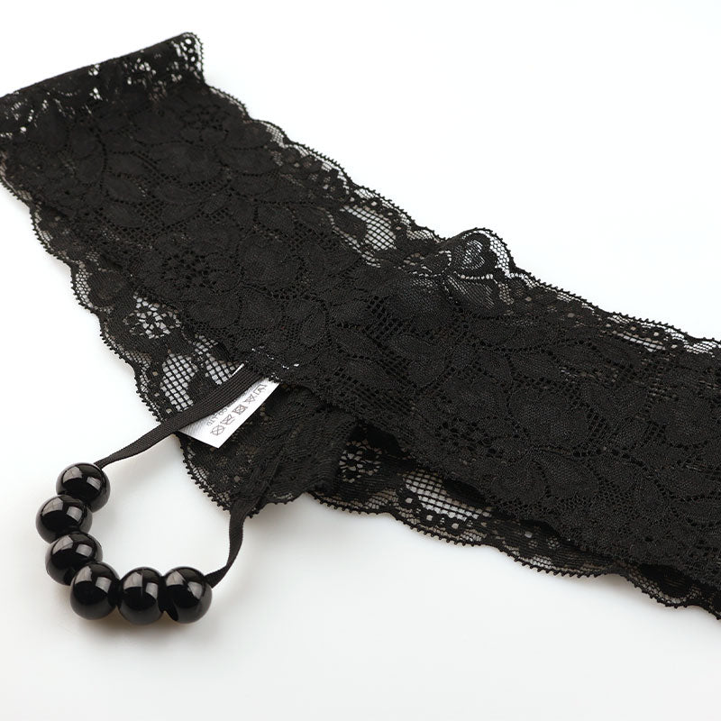 La Paum G-String, Sheer Lace, Flexible, 6-Piece Front Black Ball String, 219029