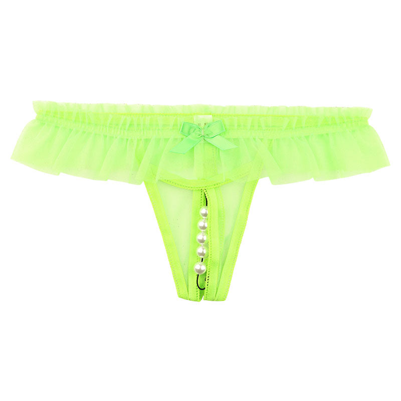 La-Pomme 5-Strand Pearl G-String Shorts Made with Spark Half Fabric, Featuring a Shimmering and Airy Feel 221018
