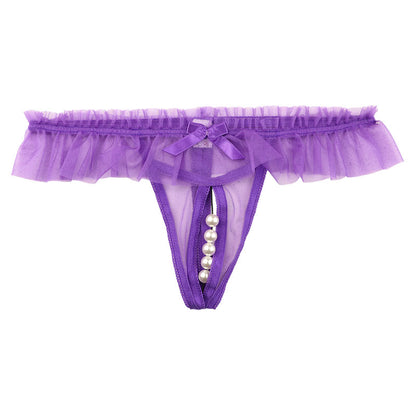 La-Pomme 5-Strand Pearl G-String Shorts Made with Spark Half Fabric, Featuring a Shimmering and Airy Feel 221018