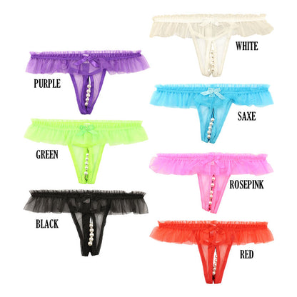 La-Pomme 5-Strand Pearl G-String Shorts Made with Spark Half Fabric, Featuring a Shimmering and Airy Feel 221018
