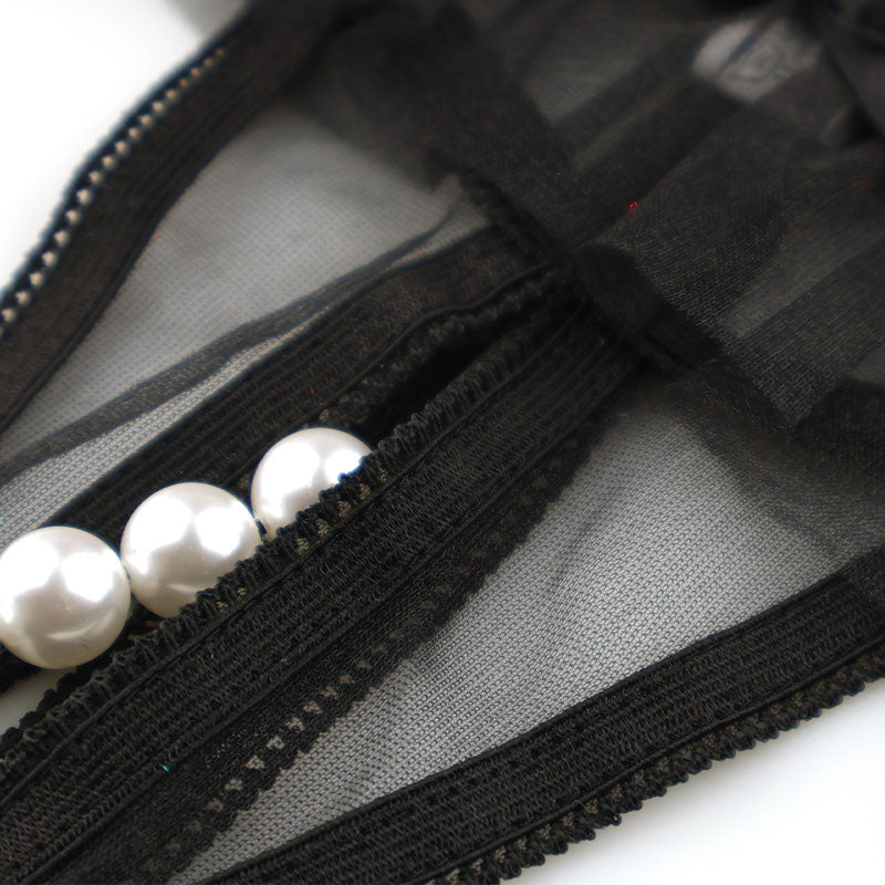 La-Pomme 5-Strand Pearl G-String Shorts Made with Spark Half Fabric, Featuring a Shimmering and Airy Feel 221018