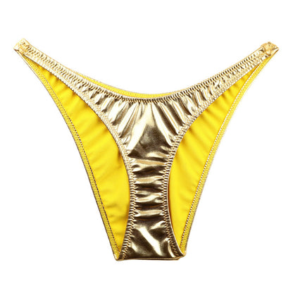 La Paum metallic fabric, glossy, slimming T-front, high-cut, half-back shorts, 222018