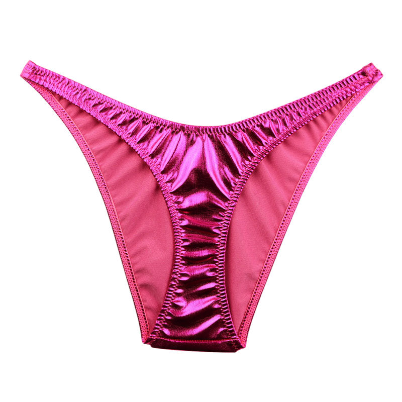 La Paum metallic fabric, glossy, slimming T-front, high-cut, half-back shorts, 222018