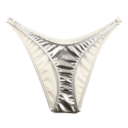 La Paum metallic fabric, glossy, slimming T-front, high-cut, half-back shorts, 222018
