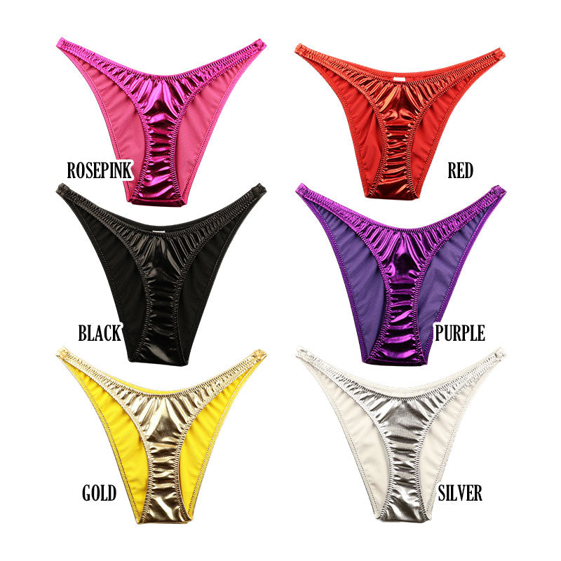 La Paum metallic fabric, glossy, slimming T-front, high-cut, half-back shorts, 222018