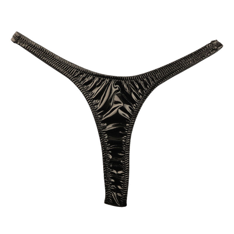 La Paum patent leather high-cut thong panties with a glossy finish and slimming T-front (223013)
