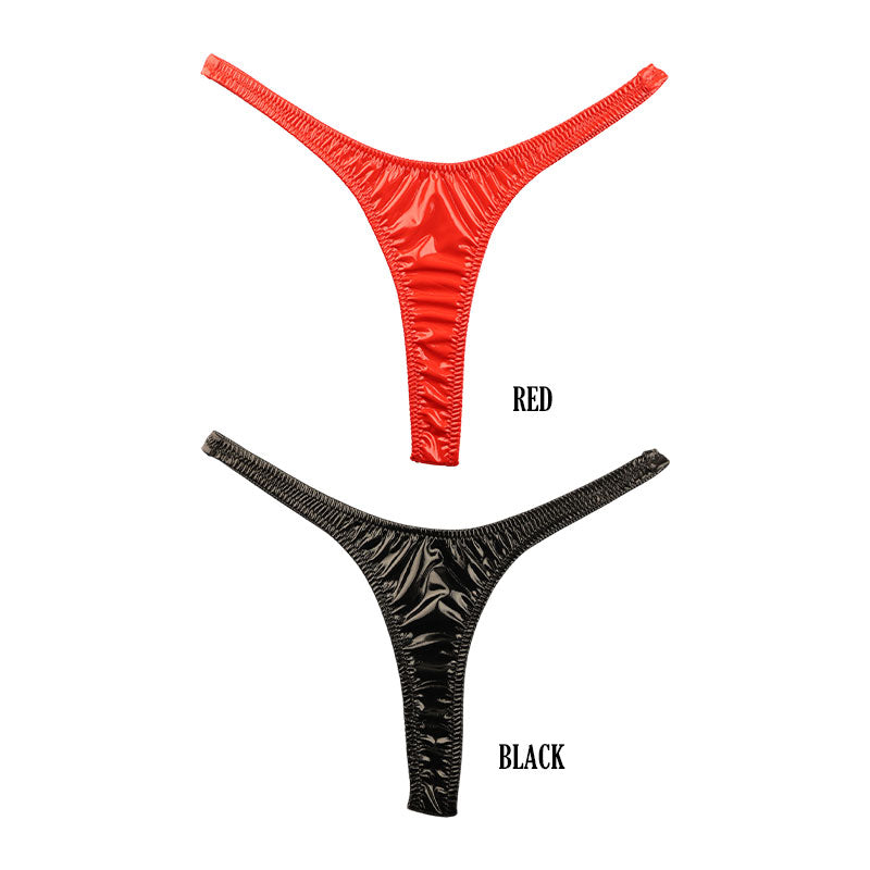 La Paum patent leather high-cut thong panties with a glossy finish and slimming T-front (223013)