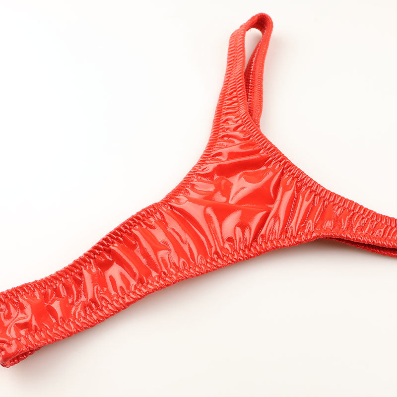 La Paum patent leather high-cut thong panties with a glossy finish and slimming T-front (223013)