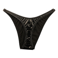 La Paum patent leather fabric, glossy finish, slimming T-front, high-cut, half-back shorts, 223014