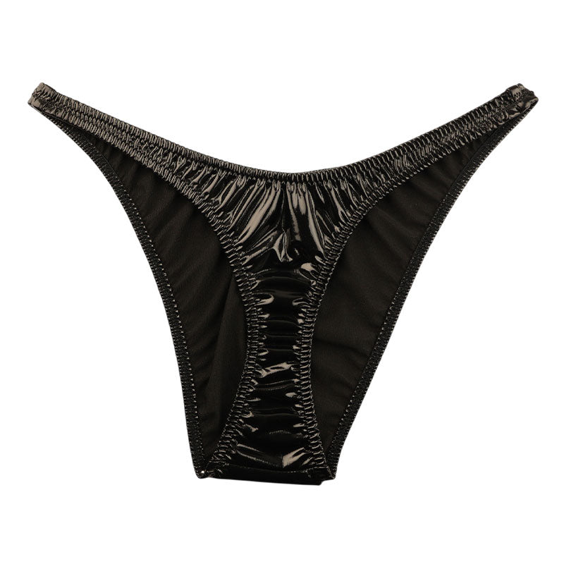 La Paum patent leather fabric, glossy finish, slimming T-front, high-cut, half-back shorts, 223014