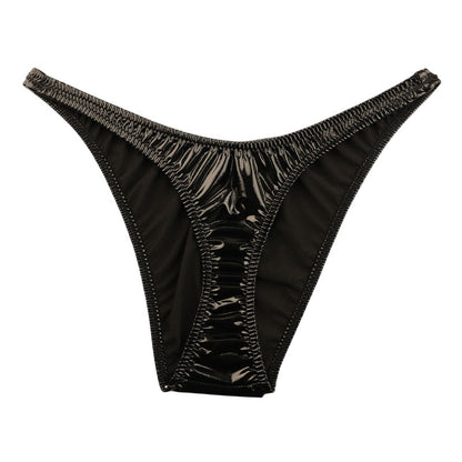 La Paum patent leather fabric, glossy finish, slimming T-front, high-cut, half-back shorts, 223014