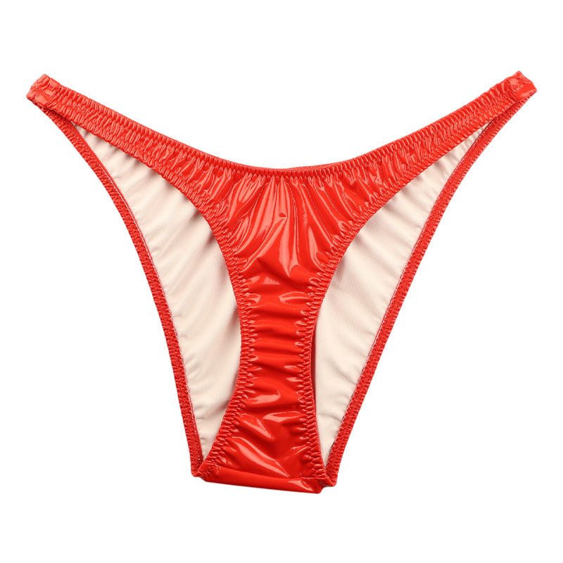 La Paum patent leather fabric, glossy finish, slimming T-front, high-cut, half-back shorts, 223014