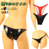 La Paum patent leather fabric, glossy finish, slimming T-front, high-cut, half-back shorts, 223014