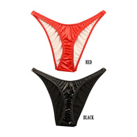 La Paum patent leather fabric, glossy finish, slimming T-front, high-cut, half-back shorts, 223014