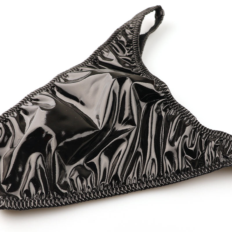 La Paum patent leather fabric, glossy finish, slimming T-front, high-cut, half-back shorts, 223014