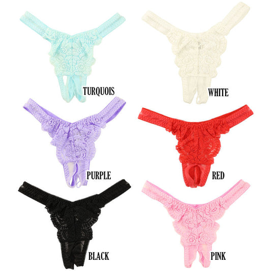 La-Pomme 20 Half Fabric Beautiful Lace Open Crotch Crotch Thong Shorts 319220