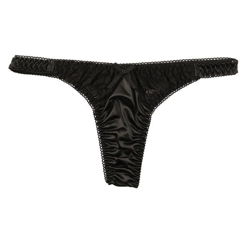 La Paum Women's T-Back Panties Made with Glossy Felica Fabric and Sheer Lace. Elegant and Sexy, Comfortable Fit, Perfect for Everyday Underwear or Special Occasions. Product Number: 321236