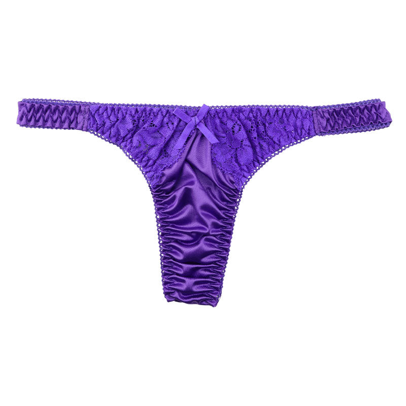 La Paum Women's T-Back Panties Made with Glossy Felica Fabric and Sheer Lace. Elegant and Sexy, Comfortable Fit, Perfect for Everyday Underwear or Special Occasions. Product Number: 321236