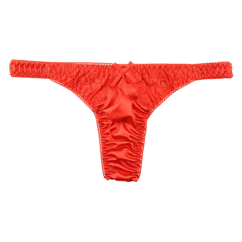 La Paum Women's T-Back Panties Made with Glossy Felica Fabric and Sheer Lace. Elegant and Sexy, Comfortable Fit, Perfect for Everyday Underwear or Special Occasions. Product Number: 321236