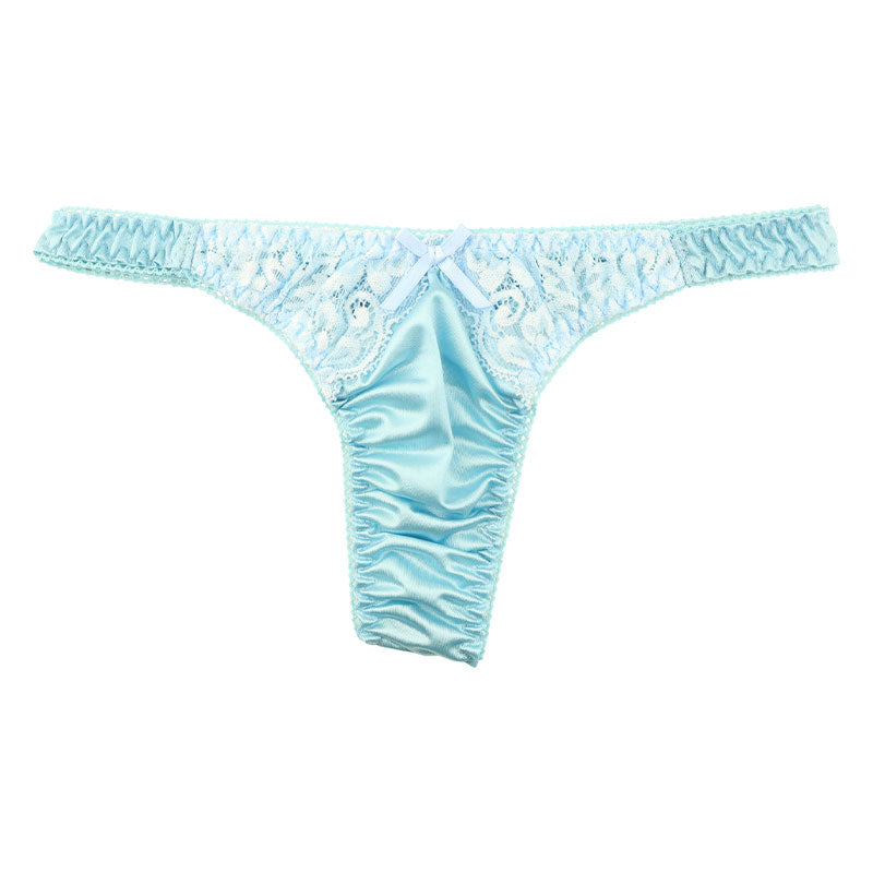 La Paum Women's T-Back Panties Made with Glossy Felica Fabric and Sheer Lace. Elegant and Sexy, Comfortable Fit, Perfect for Everyday Underwear or Special Occasions. Product Number: 321236