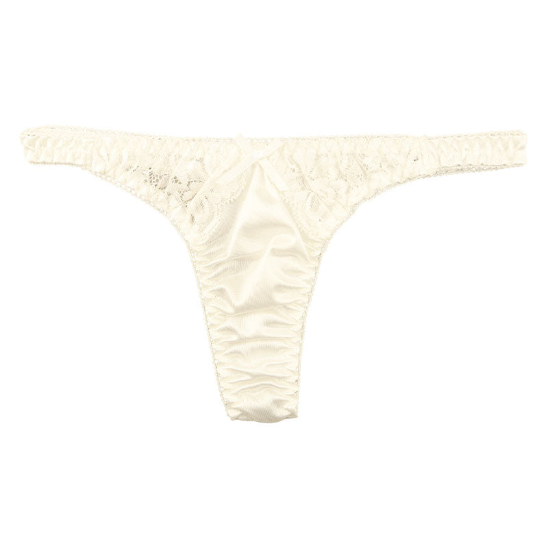 La Paum Women's T-Back Panties Made with Glossy Felica Fabric and Sheer Lace. Elegant and Sexy, Comfortable Fit, Perfect for Everyday Underwear or Special Occasions. Product Number: 321236