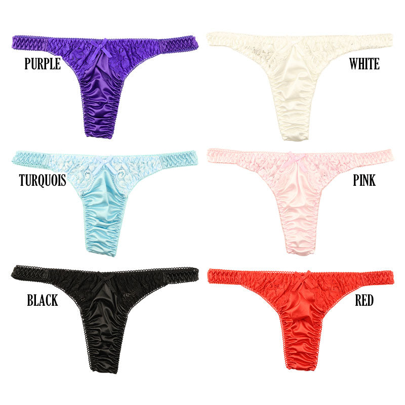 La Paum Women's T-Back Panties Made with Glossy Felica Fabric and Sheer Lace. Elegant and Sexy, Comfortable Fit, Perfect for Everyday Underwear or Special Occasions. Product Number: 321236