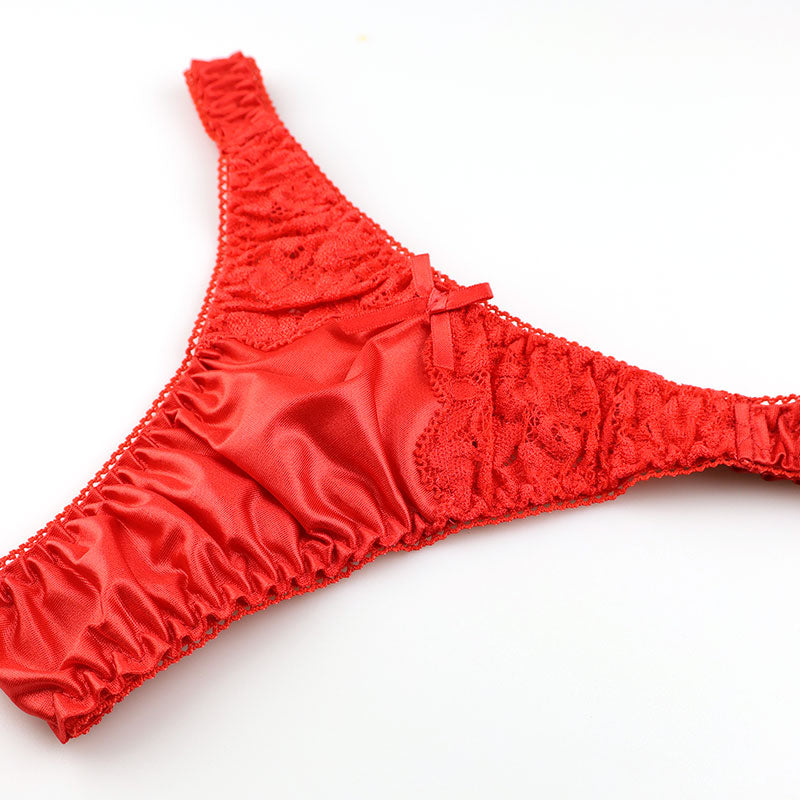 La Paum Women's T-Back Panties Made with Glossy Felica Fabric and Sheer Lace. Elegant and Sexy, Comfortable Fit, Perfect for Everyday Underwear or Special Occasions. Product Number: 321236