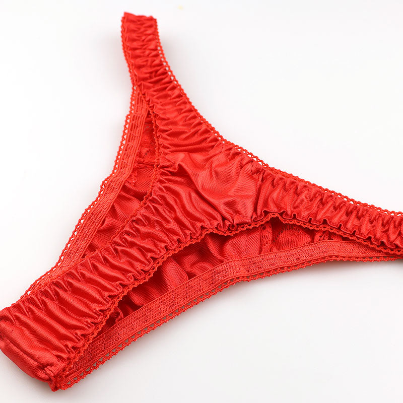 La Paum Women's T-Back Panties Made with Glossy Felica Fabric and Sheer Lace. Elegant and Sexy, Comfortable Fit, Perfect for Everyday Underwear or Special Occasions. Product Number: 321236