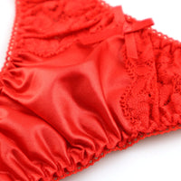 La Paum Women's T-Back Panties Made with Glossy Felica Fabric and Sheer Lace. Elegant and Sexy, Comfortable Fit, Perfect for Everyday Underwear or Special Occasions. Product Number: 321236