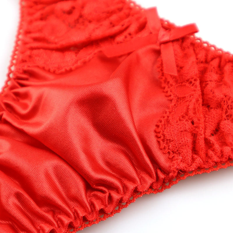 La Paum Women's T-Back Panties Made with Glossy Felica Fabric and Sheer Lace. Elegant and Sexy, Comfortable Fit, Perfect for Everyday Underwear or Special Occasions. Product Number: 321236