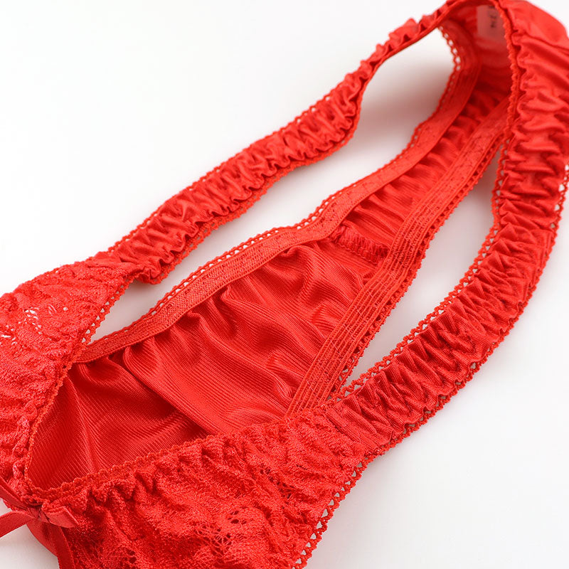 La Paum Women's T-Back Panties Made with Glossy Felica Fabric and Sheer Lace. Elegant and Sexy, Comfortable Fit, Perfect for Everyday Underwear or Special Occasions. Product Number: 321236