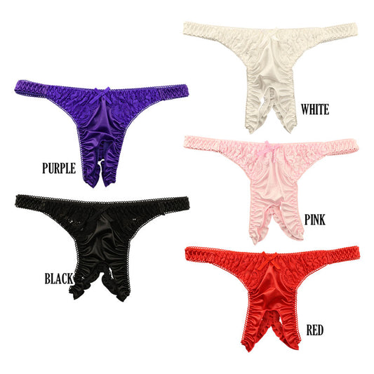 La Paum Stylish Crotch-Split T-Back, Made with Glossy Felica and Beautiful Lace, 321238