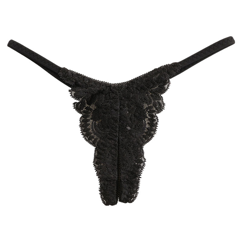 [OUTLET] La-Pomme Stretch Lace Sexy and Provocative Crotchless Thong 321243