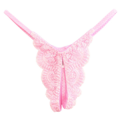 [OUTLET] La-Pomme Stretch Lace Sexy and Provocative Crotchless Thong 321243