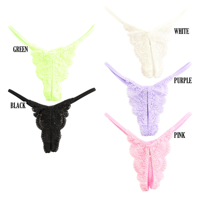 [OUTLET] La-Pomme Stretch Lace Sexy and Provocative Crotchless Thong 321243