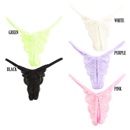 [OUTLET] La-Pomme Stretch Lace Sexy and Provocative Crotchless Thong 321243