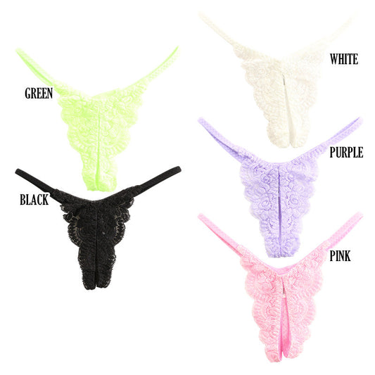 [OUTLET] La-Pomme Stretch Lace Sexy and Provocative Crotchless Thong 321243