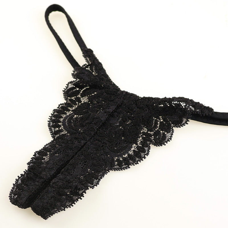 [OUTLET] La-Pomme Stretch Lace Sexy and Provocative Crotchless Thong 321243