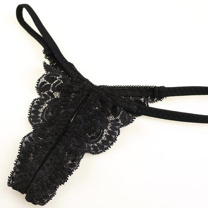 [OUTLET] La-Pomme Stretch Lace Sexy and Provocative Crotchless Thong 321243