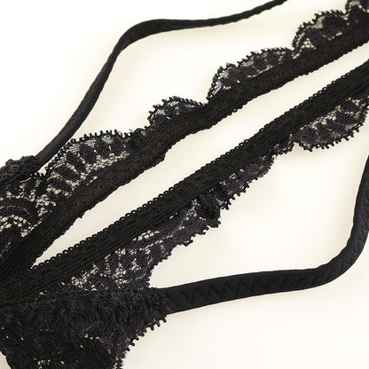 [OUTLET] La-Pomme Stretch Lace Sexy and Provocative Crotchless Thong 321243