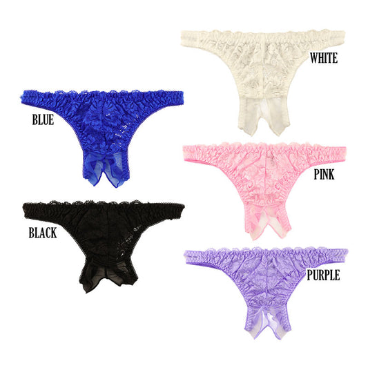 La Paum Lightweight and Fluffy T-Back Panties with Crotch Split Design, Lace &amp; See-Through, 321247