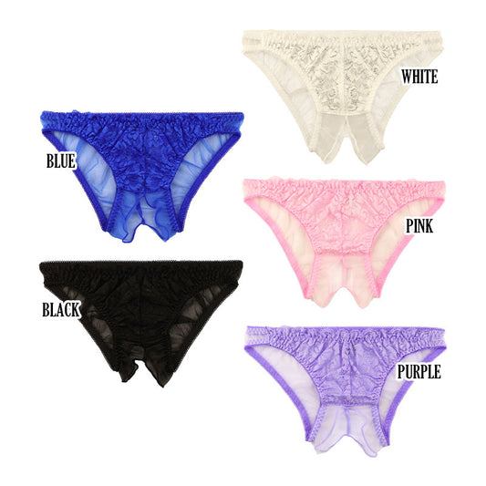 La Paum Lightweight and Fluffy Full-Back Shorts with Crotch Split Design, Lace and See-Through, 321248