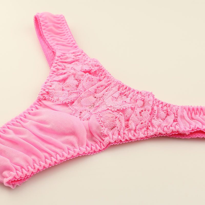 La Paum Women's Airy Sheer Lace T-Back Panties, Low-Rise, NHK Fabric, 321251