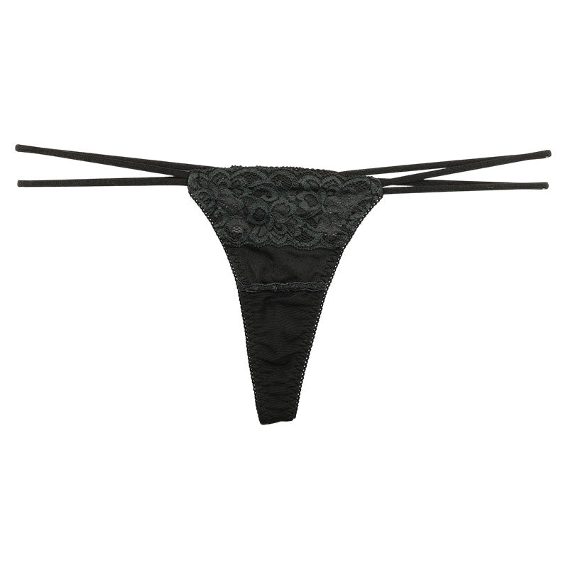 La-Pomme Stretch Fabric and Lace Design T-back Thong Lightweight Fit Lingerie 423038