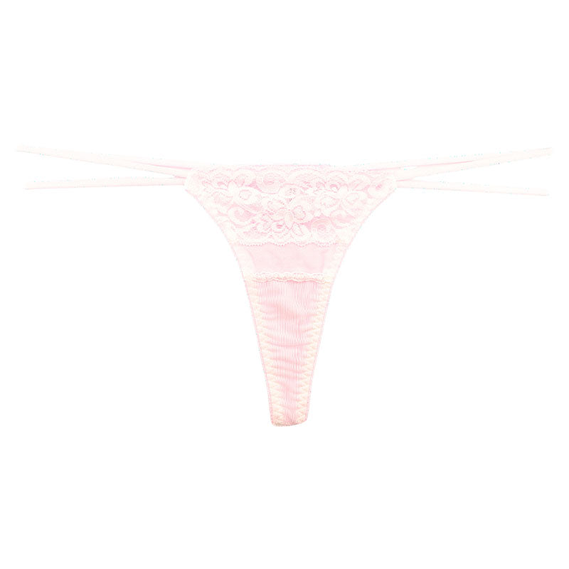 La-Pomme Stretch Fabric and Lace Design T-back Thong Lightweight Fit Lingerie 423038