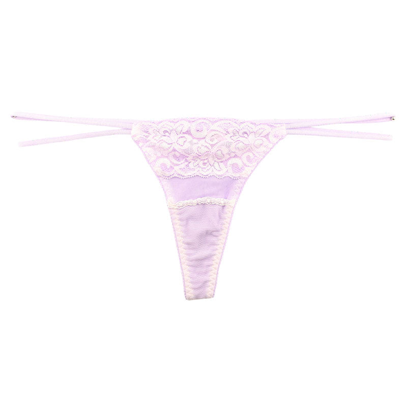 La-Pomme Stretch Fabric and Lace Design T-back Thong Lightweight Fit Lingerie 423038