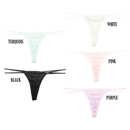 La-Pomme Stretch Fabric and Lace Design T-back Thong Lightweight Fit Lingerie 423038